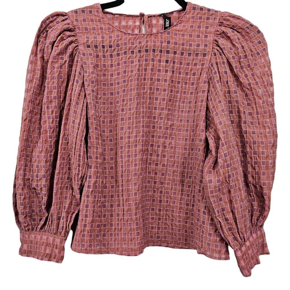 ZARA Checked Gingham New Puff Balloon Sleeve Blouse